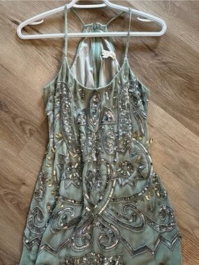 Embellished Sage Green Halter Dress